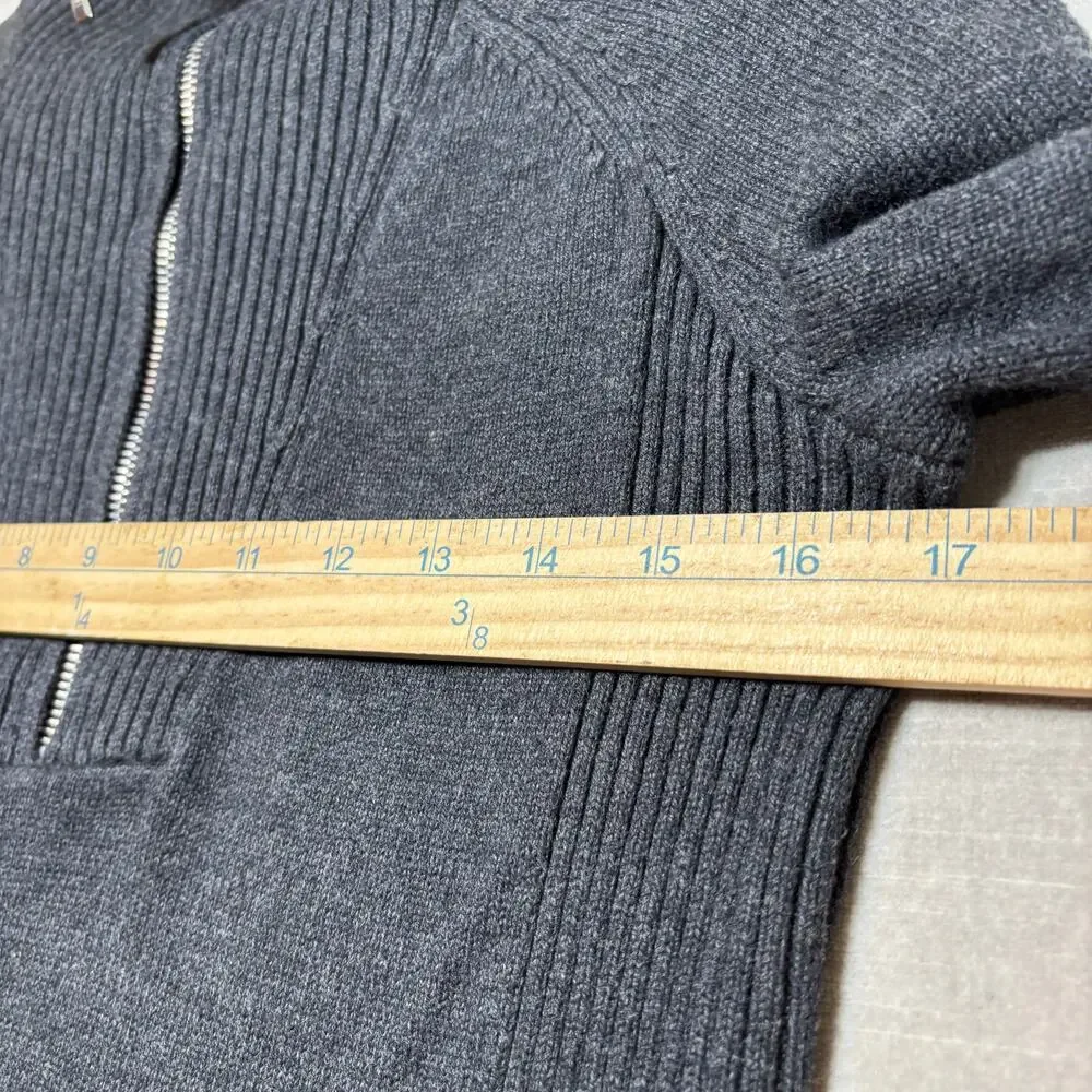 Eddie Bauer Women Sweater M Dark Gray Ribbed Quarter Zip Minimalist Quiet Luxury